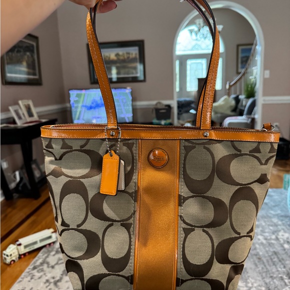 Coach Signature Brown and Tan Tote - Picture 1 of 6